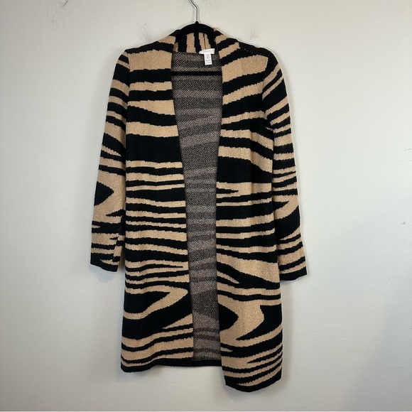 Chico's | Tan and Black Zebra Print Open Front Cardigan Size Small (Chico's 0) - Picture 1 of 3